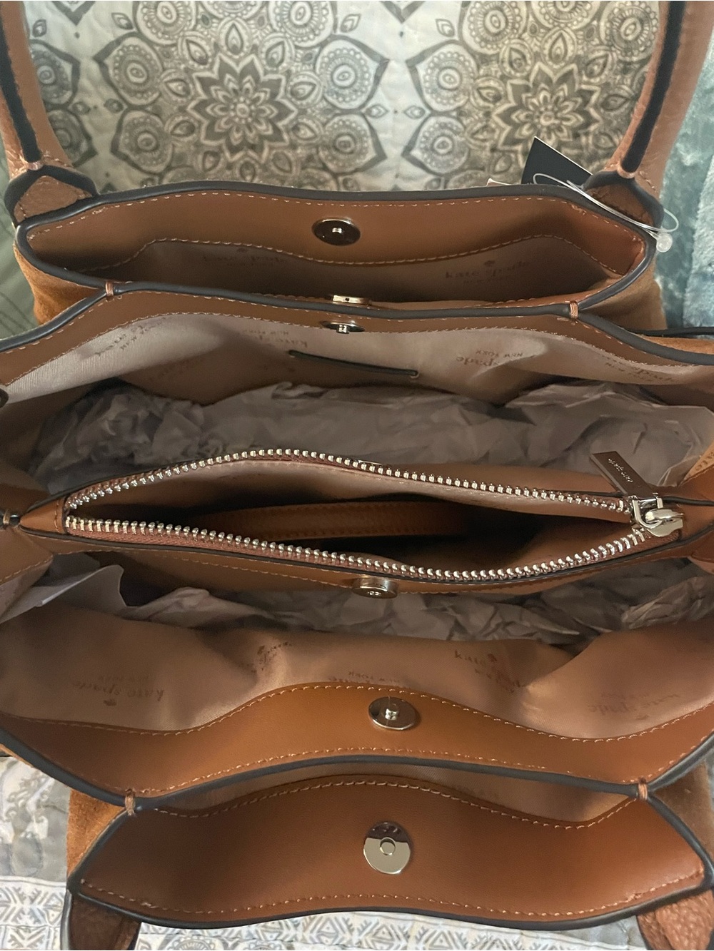 Kate Spade Large Suede Dumpling Satchel Bag w/ Removable Strap - Picture 5 of 9